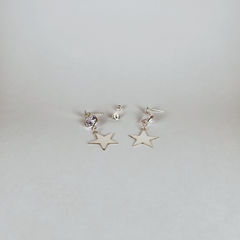 Aros Estrella Plata 925 con Zirconia Colgante