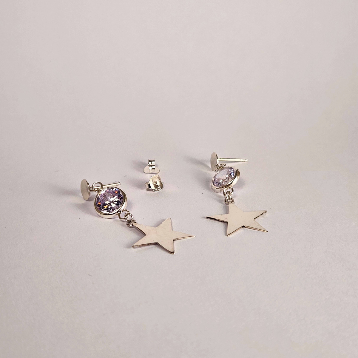 Aros Estrella Plata 925 con Zirconia Colgante